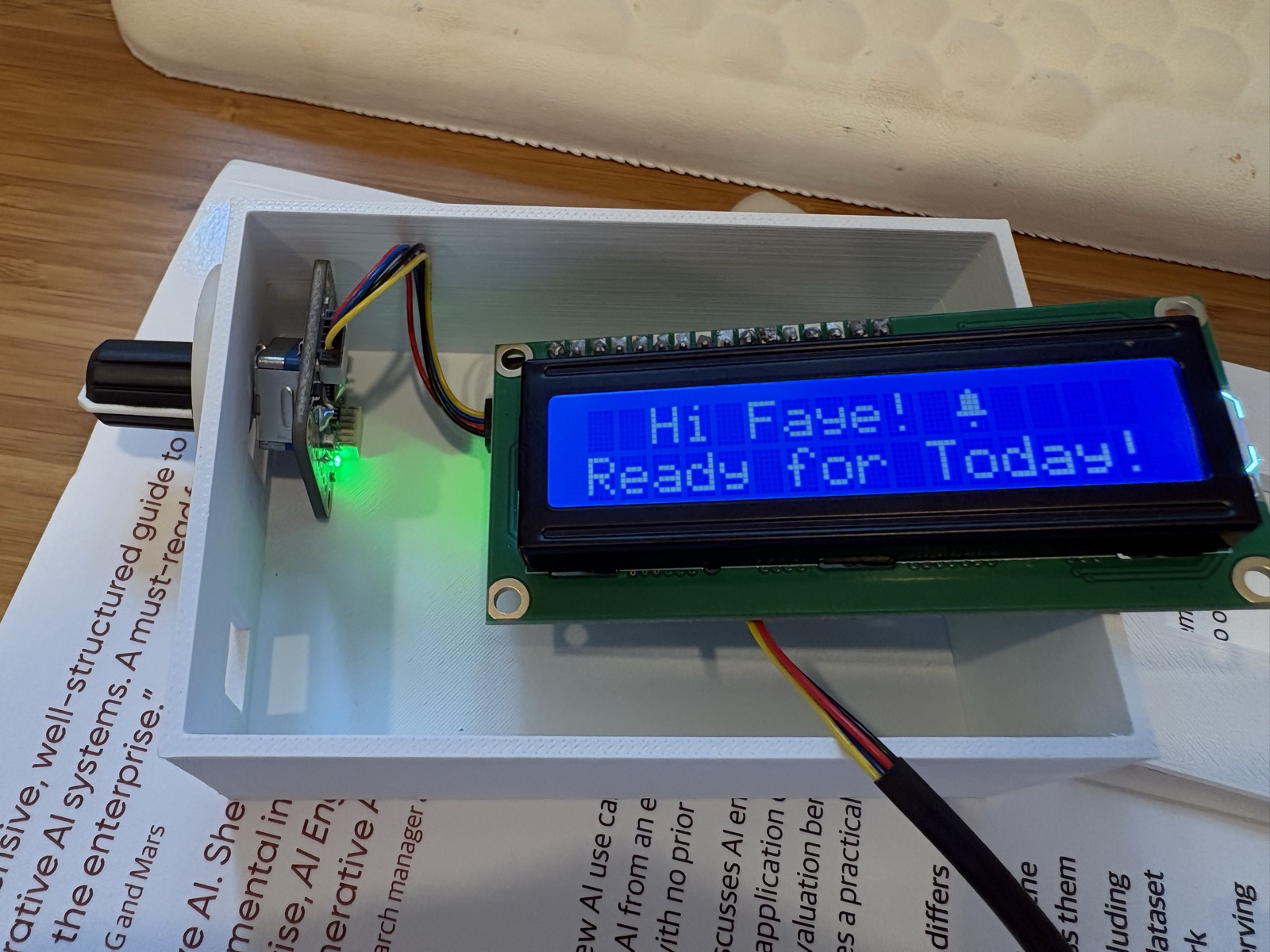 First power-on boot test: LCD displaying Ready for Today!