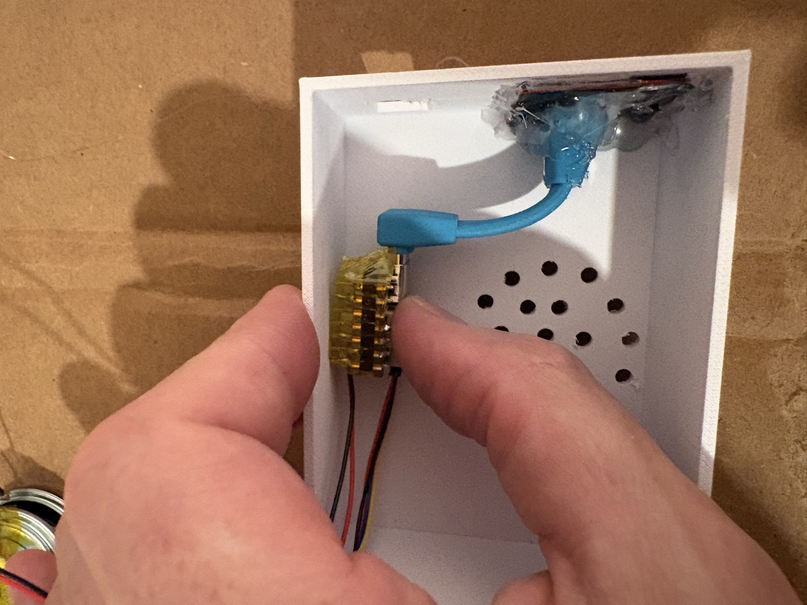 Internal wiring and component fit inside clock enclosure